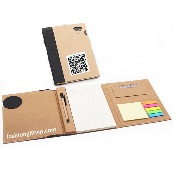 Notebook with Sticky Notes and Pen